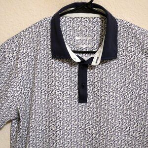 Swannies Shirt Mens Medium Short Sleeve Golf Performance Polo White Blue Swans